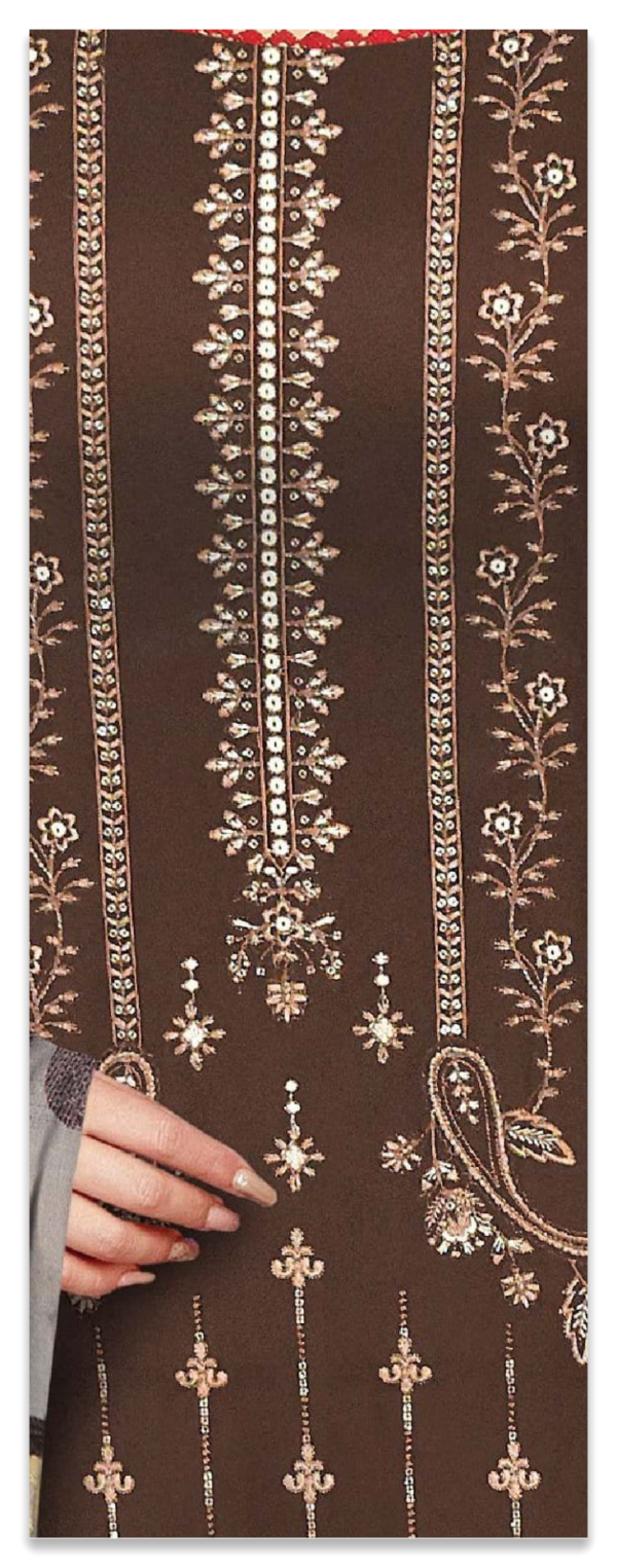 DANI LUXURY– 3 PC UNSTITCHED (BROWN) - Image 3