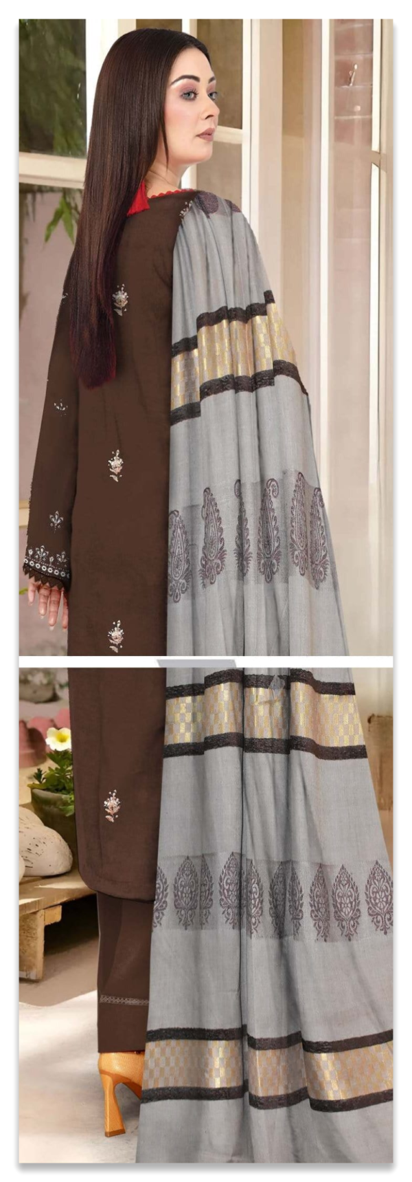 DANI LUXURY– 3 PC UNSTITCHED (BROWN) - Image 5